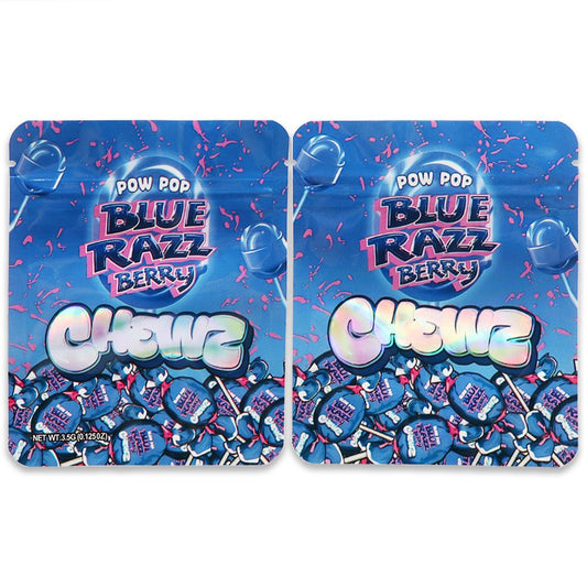 POW POP Blue Razz Berry Chew Weed Mylar Bags 3.5 Grams