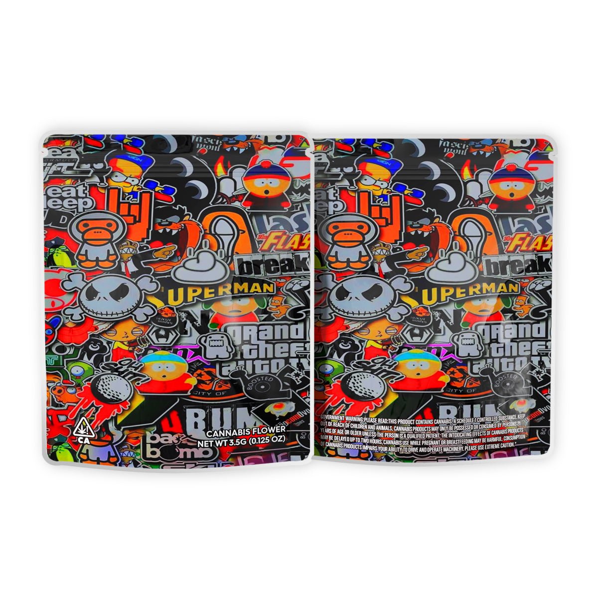 Colorful Graffiti Cartoon Weed Mylar Bags 3.5 Grams