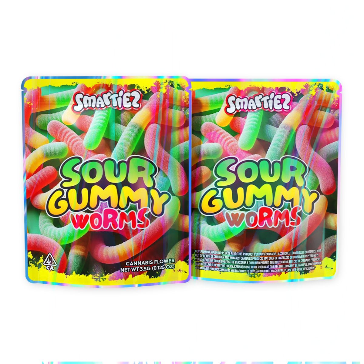 Sour Gummy Worms Mylar Bags 3.5 Grams