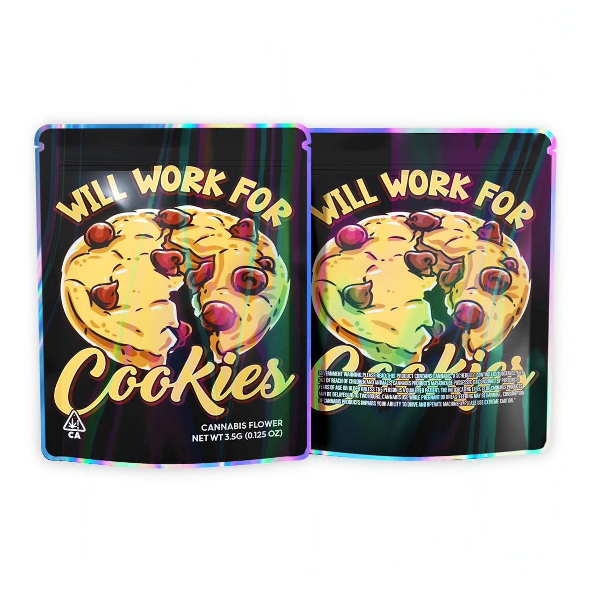 Will Work For Cookies Mylar Bags 3.5 Grams