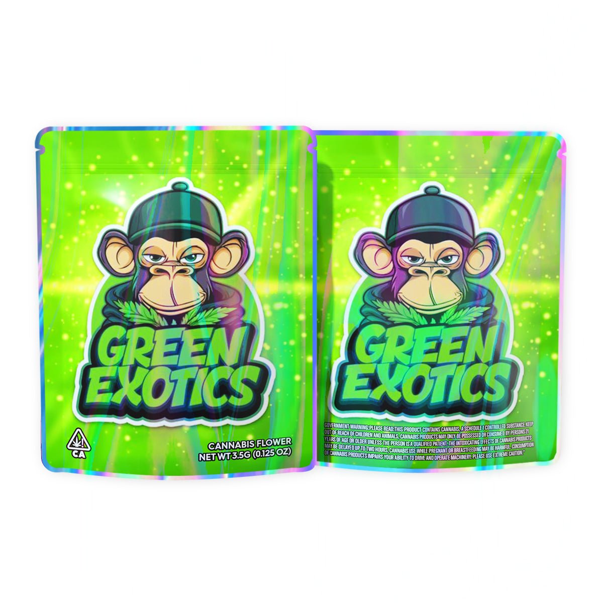 Green Exotics Mylar Bags 3.5 Grams