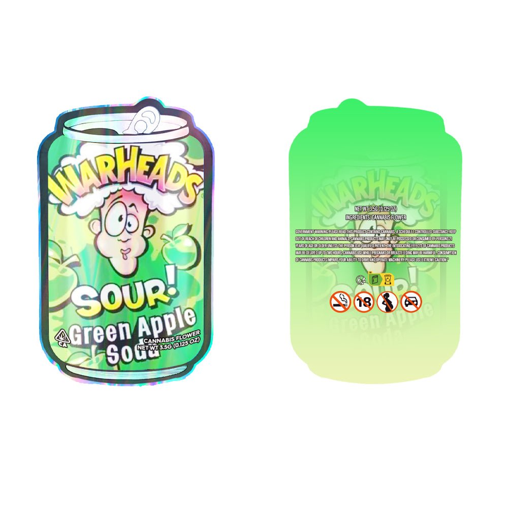 Warheads Sour Green Apple Soda Mylar Bags 3.5 Grams