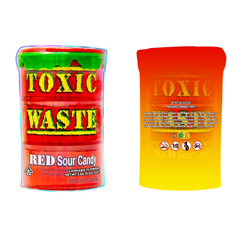 Toxic Waste Red Sour Candy Mylar Bags 3.5 Grams