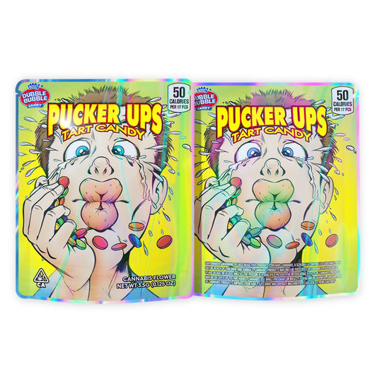 Pucker Ups Tart Candy Mylar Bags 3.5 Grams