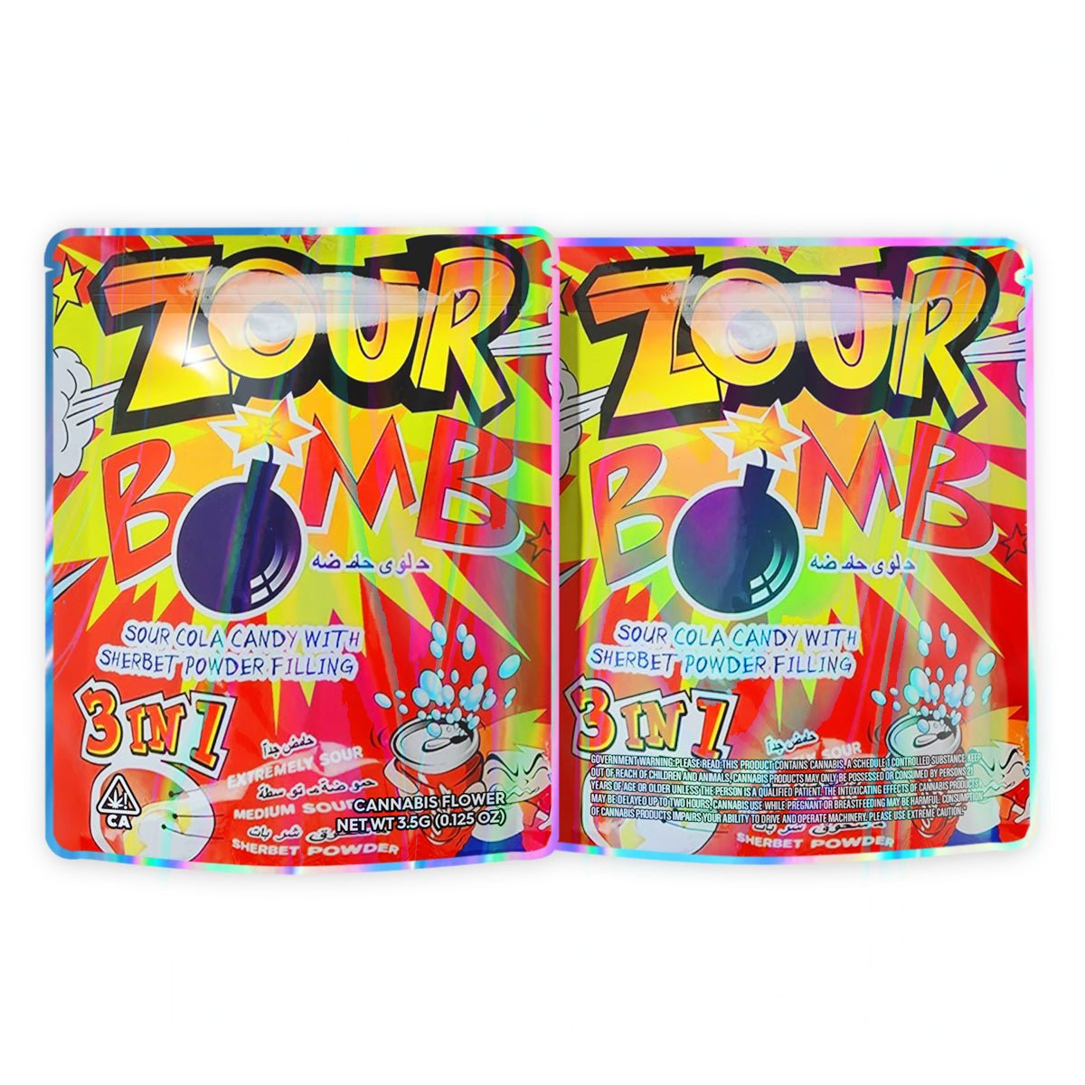 Zour Bomb Sour Cola Candy With Mylar Bags 3.5 Grams