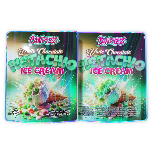 Candiez White Chocolate Pistachio Ice Cream Mylar Bags 3.5 Grams