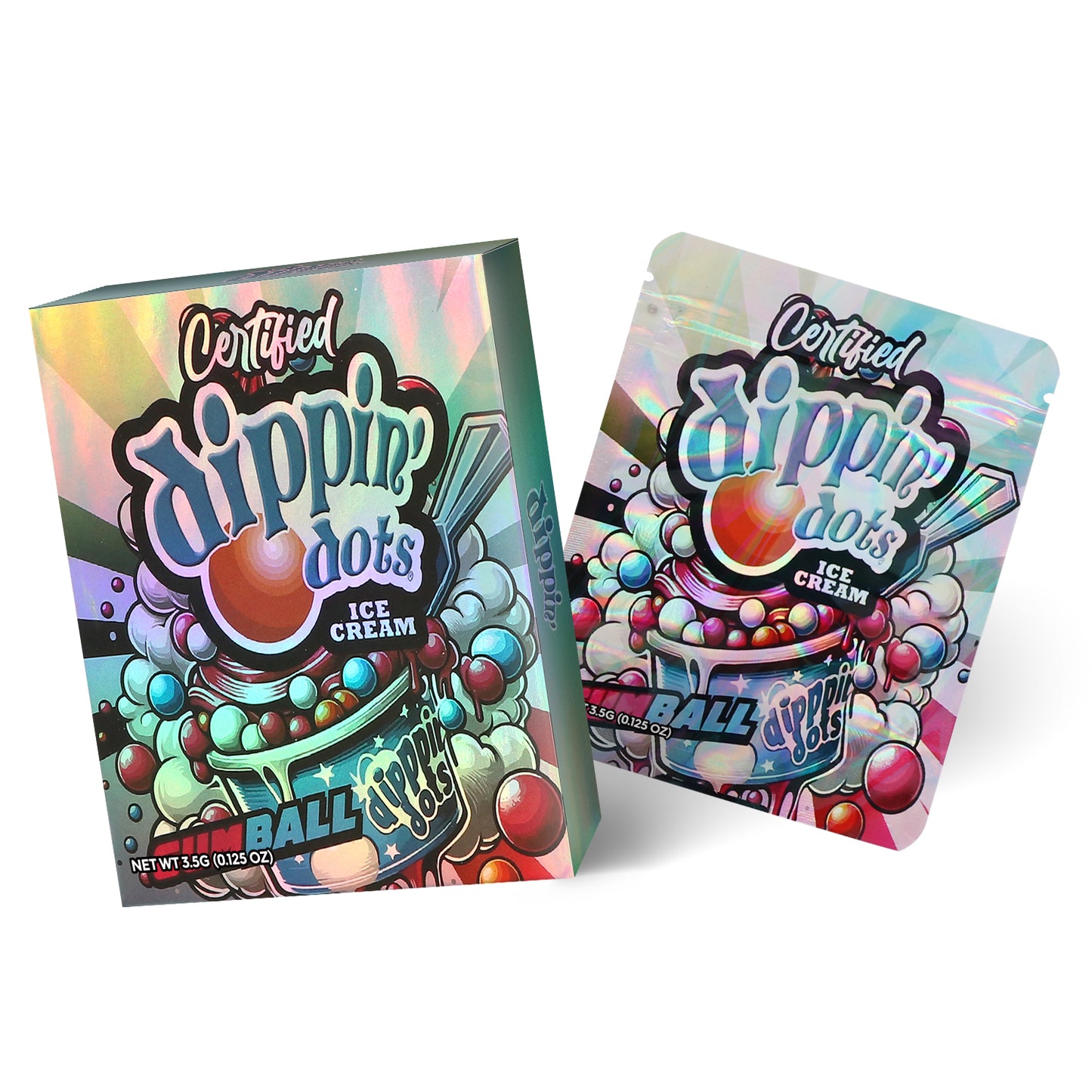 Certified Dippin Dots Ice Cream Gumball 3.5G Mylar Bag With Box