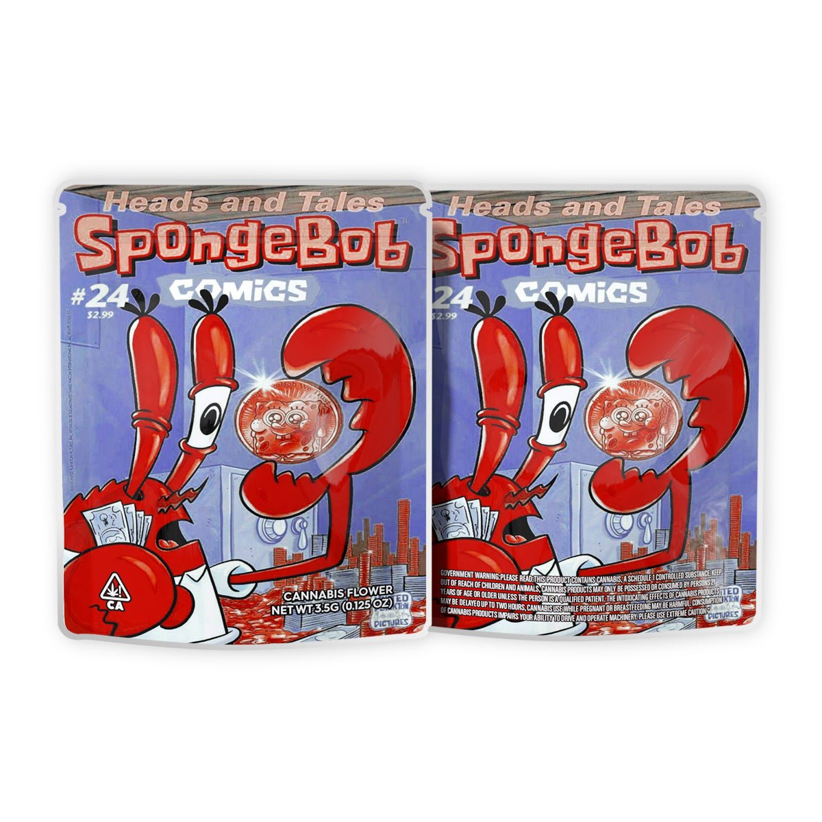 SpongeBob and Crab Boss Comics Weed Mylar Bags 3.5 Grams