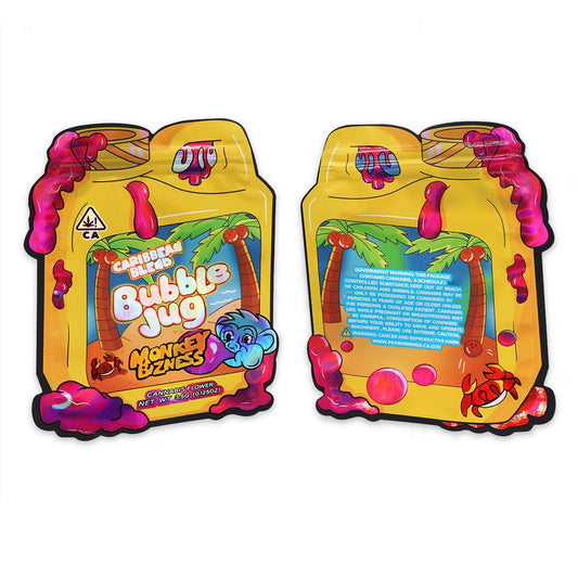 Caribbean Blend Bubble Jug Monkey Bizness Cali Pack 3.5g Weed Mylar Bag