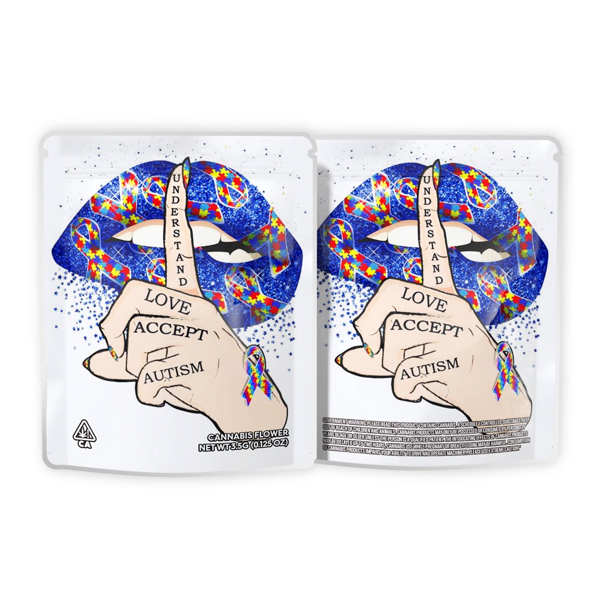 Understand Love Accept Autism Weed Mylar Bags 3.5 Grams