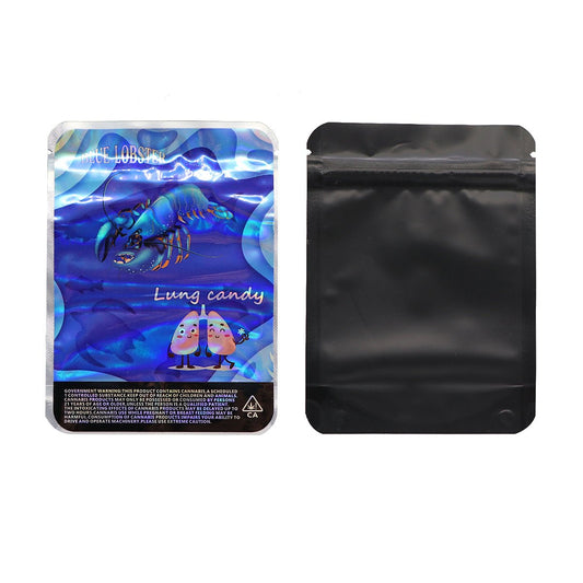 Blue Lobster Lung Candy Holographic Mylar Bags 3.5 Grams