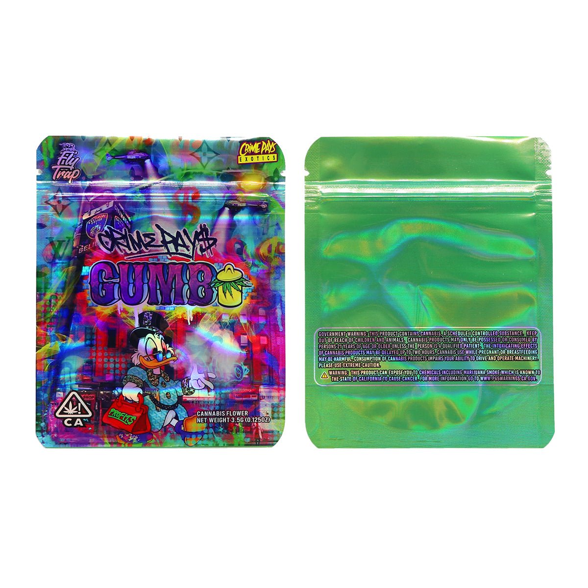 Gumbo Crime Pays Holographic Mylar Bags 3.5 Grams - Custom 420 bagPackaging & Storage