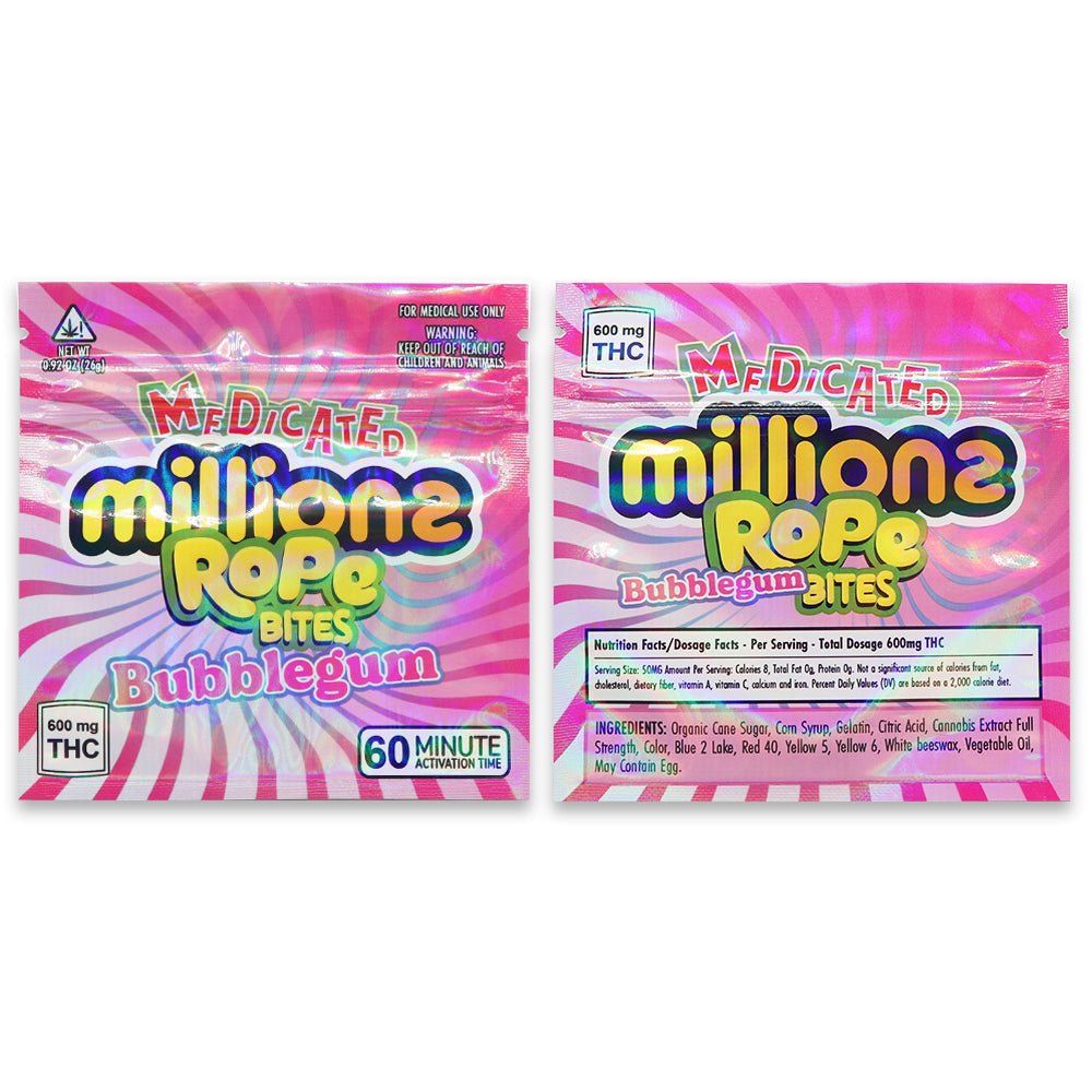 Mfdicated milionz rope bites bubblegum 3.5G Mylar Bags - Custom420bagPackaging & Storage