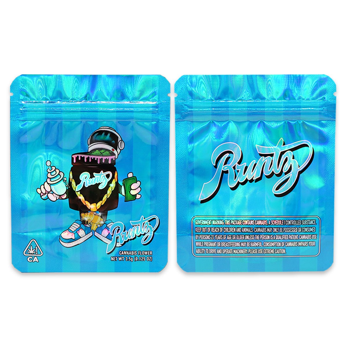 Runtz Blue Holographic Mylar Bags 3.5 Grams - Custom420bag