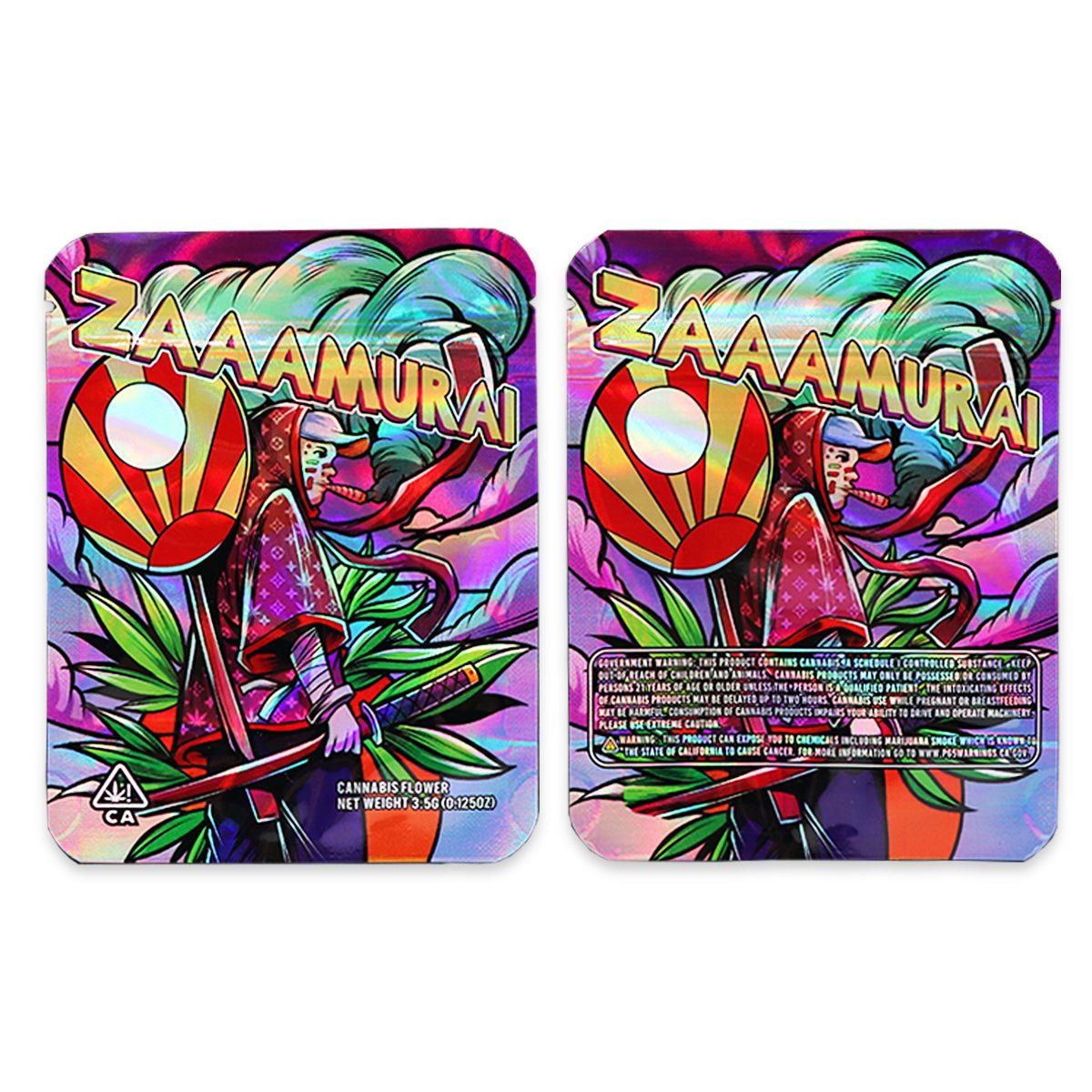 ZAAAMURAI Holographic Mylar Bags 3.5 Grams - Custom 420 bagPackaging & Storage